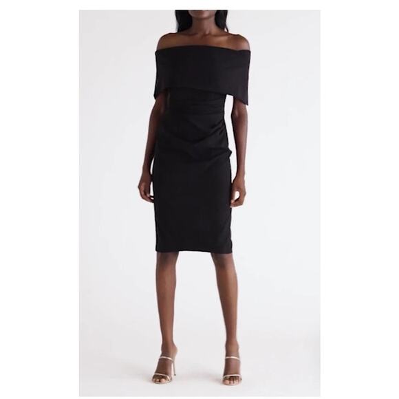 Vince Camuto Off Shoulder Popover Cocktail Dress Black Size 6 Elegant Event LBD - Picture 2 of 14